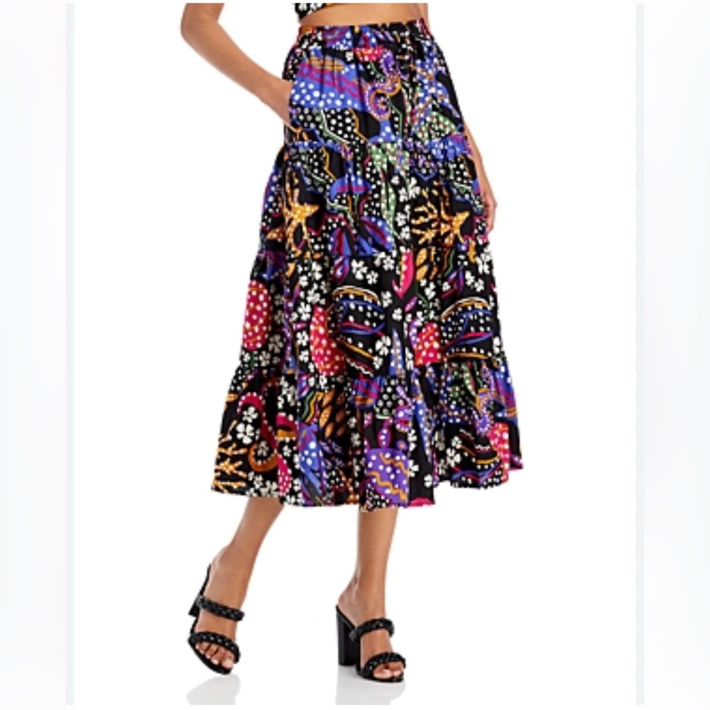 AQUA Sea Life Print tiered Midi Skirt size Small